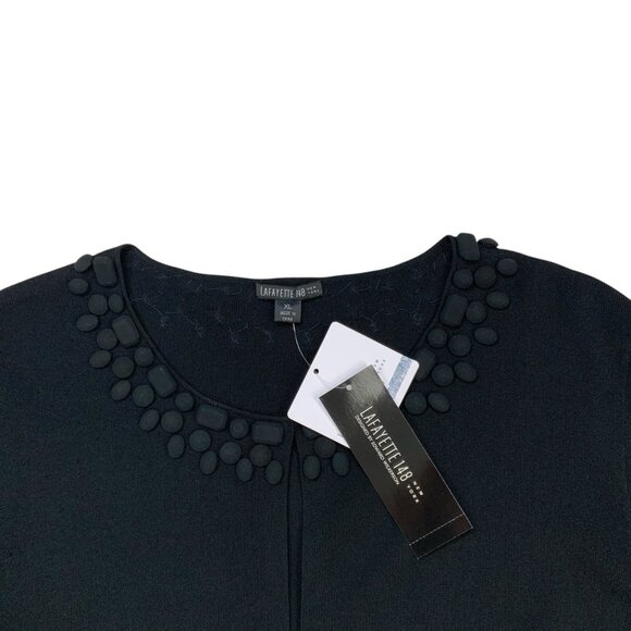 Lafayette 148 New York Bolero Cardigan Sweater XL Black Short Sleeve Crop Beaded - Picture 8 of 15